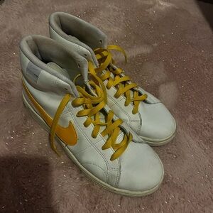 Nike White and Yellow High-Top Sneakers
